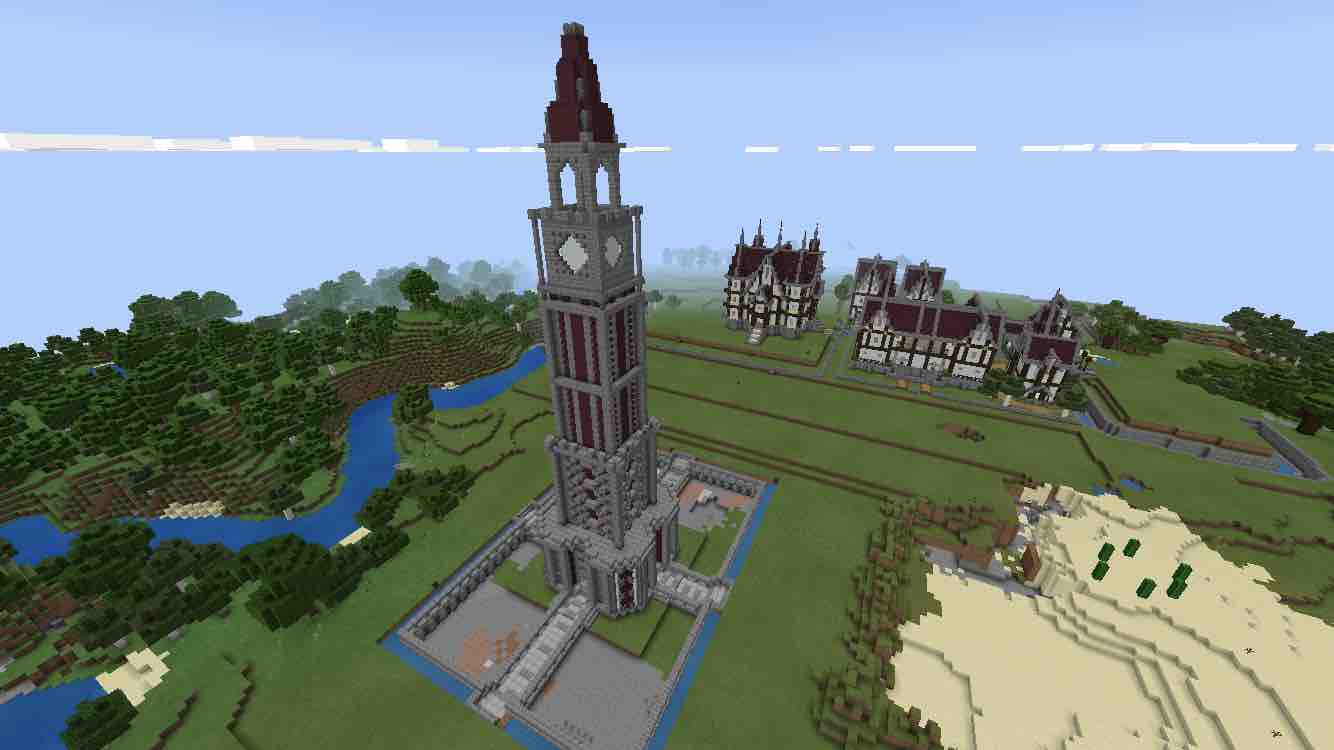 マイクラbe 洋風の街に塔を建てよう 時計台建築開始 マインクラフトで大きな街を作っていくよ バニラで建築日記