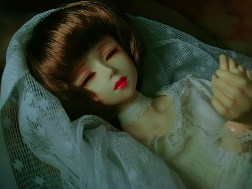 PARABOX、47グレーテルの閉眼ヘッドをメイクした、眠る乙女、葉子。トイデジ部の展示用に、トイデジで撮りました。