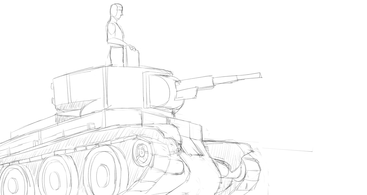 ソ連軍のBT-7戦車を描く 左前方から