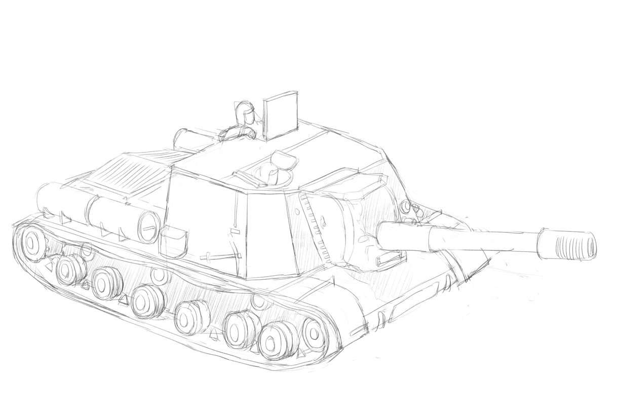 タミヤのミリタリーミニチュアシリーズ No.303 ソ連軍 重自走砲 JSU-152 スケッチ