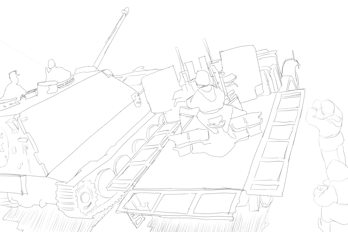 タミヤのミリタリーミニチュアシリーズ ドイツ軍 ８トン ハーフトラック 四連高射砲とNo.325 ドイツ軍 重駆逐戦車エレファントの車体 トレース