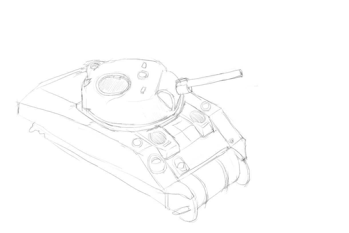 タミヤのミリタリーミニチュアシリーズ  No.190 アメリカ軍 M4シャーマン戦車初期型 スケッチ