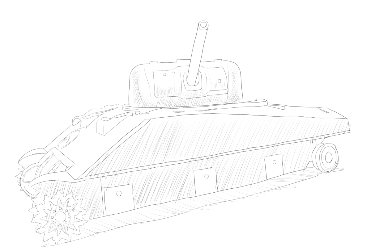 タミヤのミリタリーミニチュアシリーズ  No.190 アメリカ軍 M4シャーマン戦車初期型 トレース