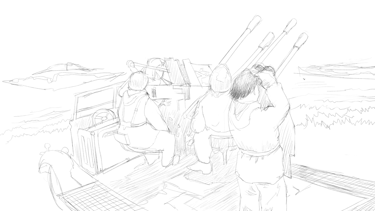 タミヤのミリタリーミニチュアシリーズ No050 ドイツ軍 ８トン ハーフトラック 四連高射砲 スケッチ