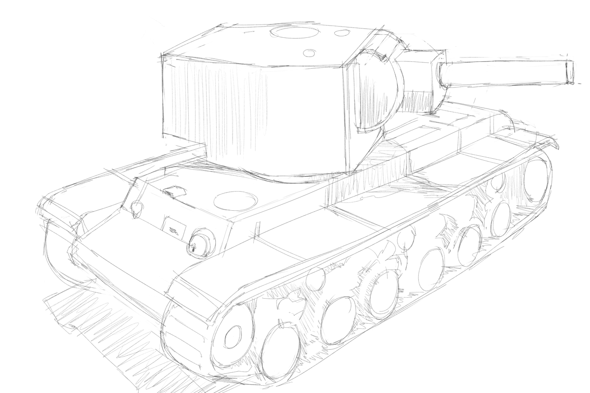 トランペッター ソ連軍 KV-2重戦車 スケッチ
