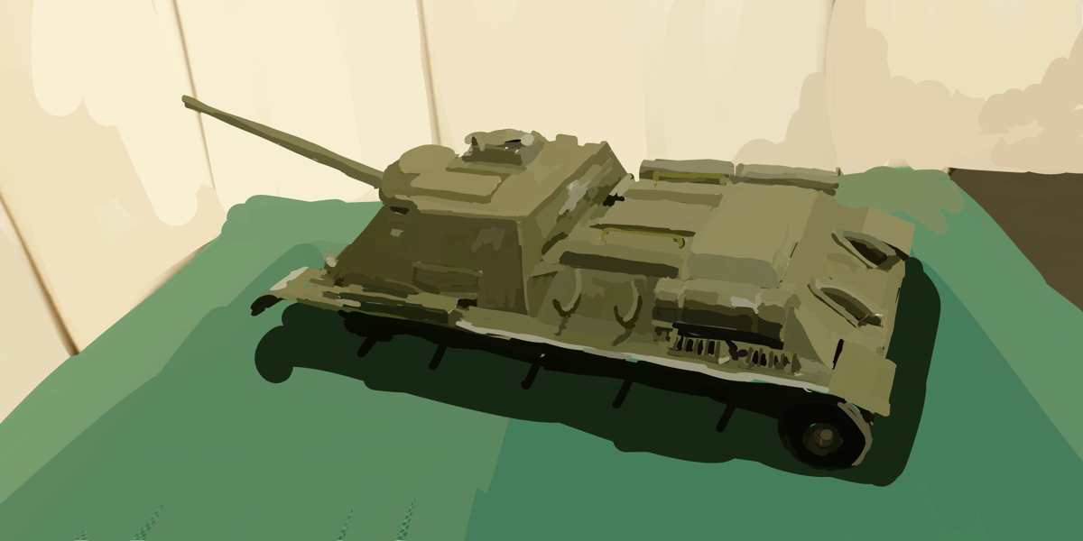 タミヤのミリタリーミニチュアシリーズ No110 ソ連軍 SU-85 襲撃砲戦車の２ 面で塗ってスケッチ