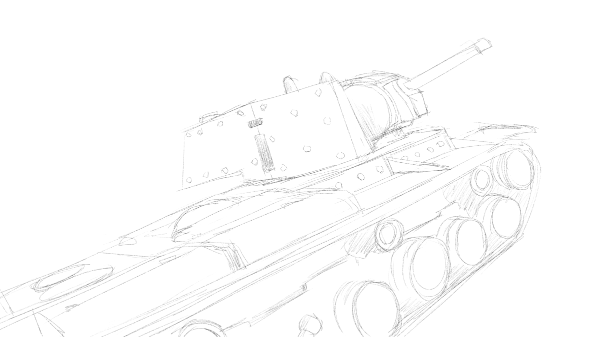 タミヤのミリタリーミニチュアシリーズ No.142 ソビエトKV-1B重戦車 スケッチ