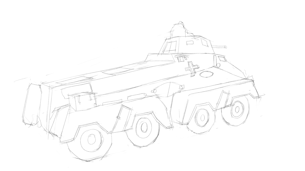 タミヤのミリタリーミニチュアシリーズのNo.297 ドイツ軍 八輪重装甲車 スケッチ